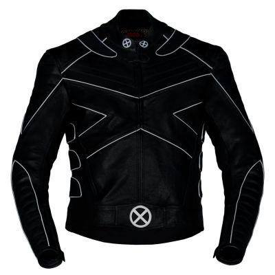 X-Men Motorbike Leather Riding Jacket with Silver Piping