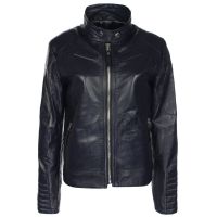 Deuce Classic Navy Biker Leather Jacket front view