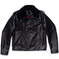 black leather jacket with fur collar