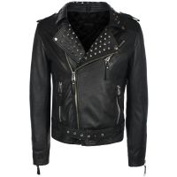 Mens Studded Collar Leather Jacket front view